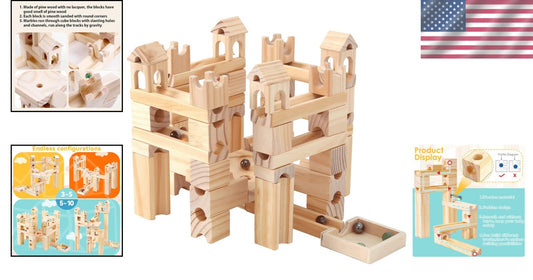 Creative Building 80-Piece Wooden Marble Run Set - Engineering Fun for Ages 4-8