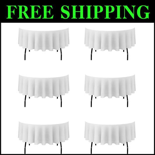 Machine Washable White Round Table Cloths - 90 Inch, 6 Pack for Luxurious Events