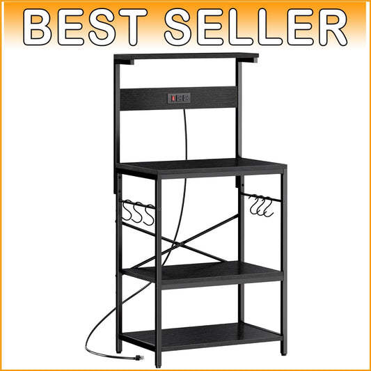 Functional Microwave Stand with Storage and Adjustable Shelves - Black Finish