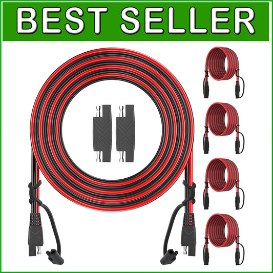 16AWG SAE to SAE Connector Cables - 12 Feet Each, 4-Pack with Protection Cap