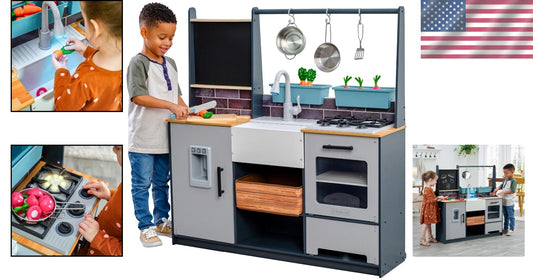 Wooden Farm to Table Play Kitchen with Lights & Sounds - 17 Accessories Included