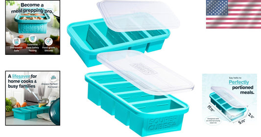 2-Pack Aqua Silicone Freezer Molds With Lids - Perfect for Soup & Leftovers