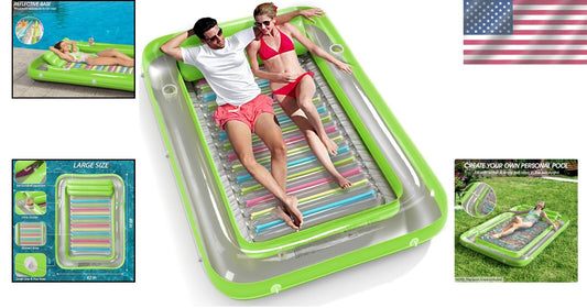 Extra-Large Inflatable Lounger with Pillow & Cup Holders for Pool Relaxation