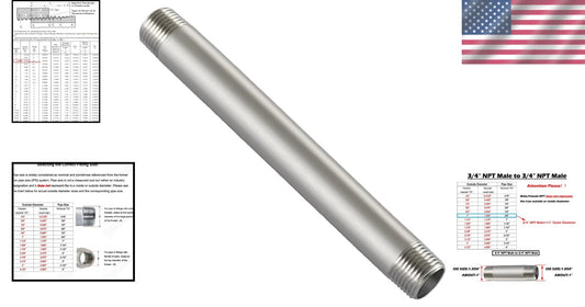304 Stainless Steel 24" NPT Male Threaded Pipe Nipple for Enhanced Durability