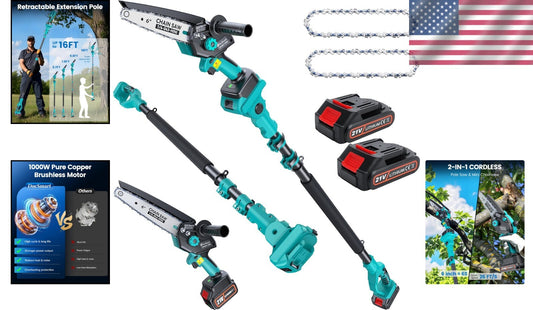 Lightweight 2-in-1 Cordless Chainsaw with Extendable Pole - Ideal for Trimming