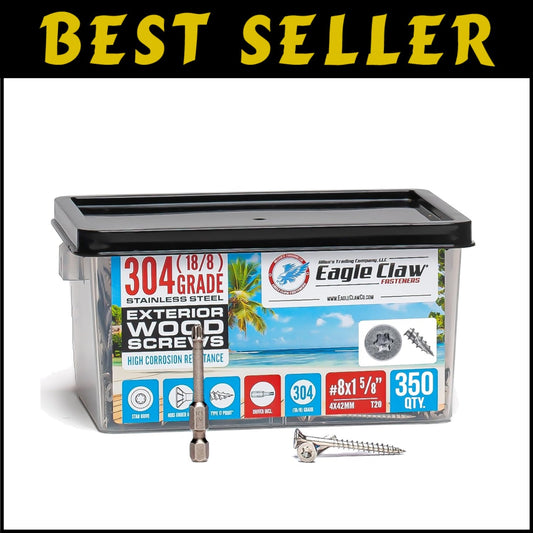 350-Piece T20 Torx 1-5/8 Inch Stainless Steel Deck Screws - Corrosion Resistant