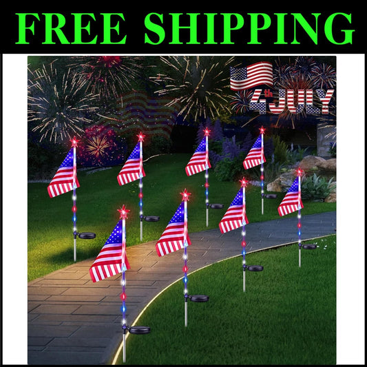 Bright & Colorful Solar-Powered American Lights - Versatile 8 Pack for Holidays