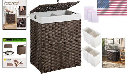 Collapsible Brown Laundry Basket with Removable Liners - No Install Needed