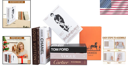 Chic Faux Books Set - 7 PCS Decorative Accents for Coffee Tables & Bookshelves