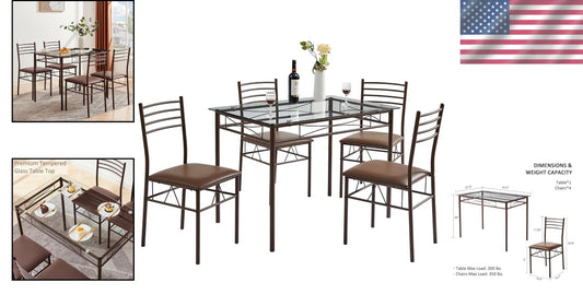 Stylish 5-Piece Dinette Set with 4 Chairs & Placemats - Space-Saving Design