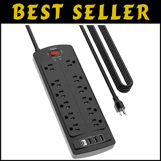 12-Outlet Surge Protector Power Strip with 4 USB Ports & Flame Retardant Housing