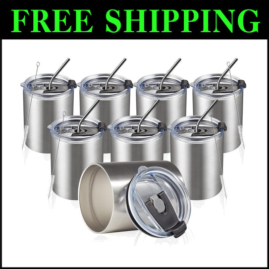 Premium 8 Pack Double Wall Coffee Cups - Reusable Tumblers for Hot & Cold Drinks