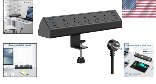 Versatile Desk Clamp Power Station: 6 USB Ports & 5 AC Outlets for Fast Charging