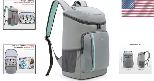 Durable Waterproof Insulated Cooler Backpack - 30 Can Capacity for Adventures