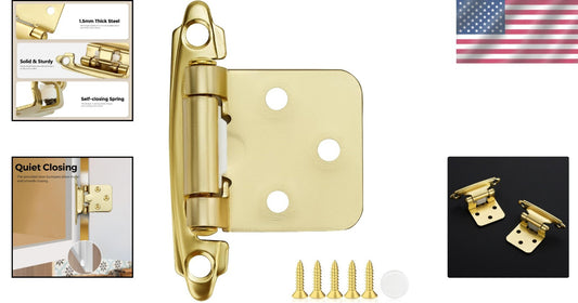 40 Pack Gold Self-Closing Cabinet Hinges - 1/2 Inch Overlay, Quiet Operation