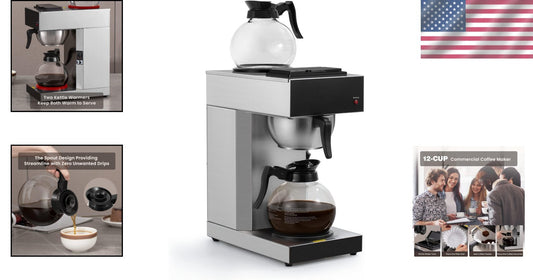 Stainless Steel 12-Cup Drip Coffee Machine - Perfect for Offices & Restaurants