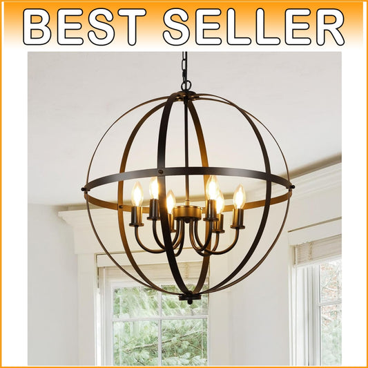 Versatile 6-Light Orb Chandelier with Metal Cage - Perfect for Kitchen and Foyer