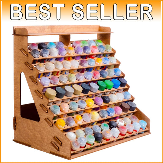 Elegant Wooden Paint Organizer for 87 Bottles & 14 Brushes - Easy Assembly