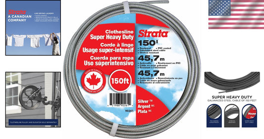 150ft Heavy Duty PVC Coated Clothesline - Galvanized Steel Wire for Outdoors