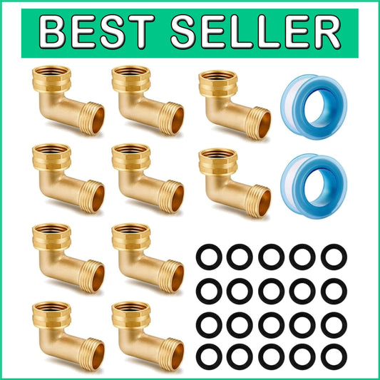 Durable 90 Degree Brass Hose Elbow Connector: 3/4" FHT & MHT, Leak-Free 10 Pack