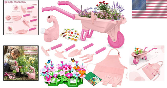 Colorful Kids Gardening Toys - 16-Piece Set with Wheelbarrow & Learning Tools