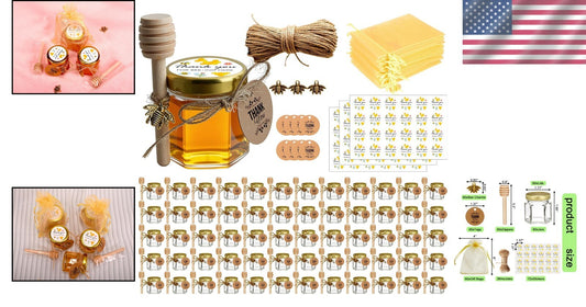 Elegant 1.5oz Glass Honey Jars with Dippers & Customizable Tags - 60 Count Set