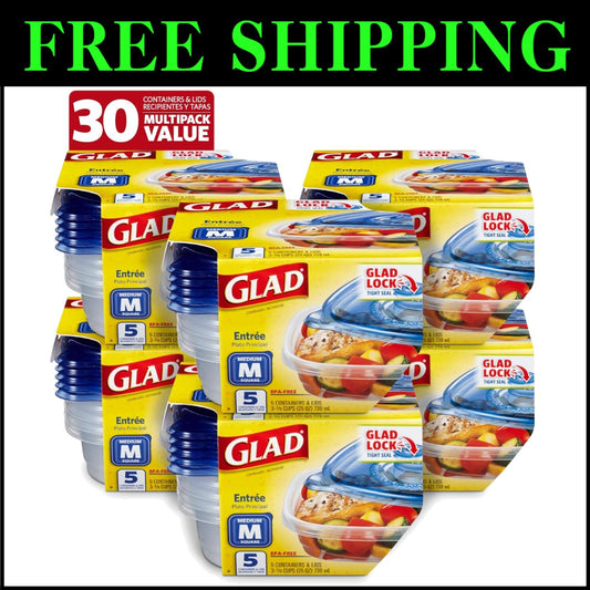 BPA-Free Modular Square Storage Containers - 30 Total: 25 Oz Each, Snap Closure