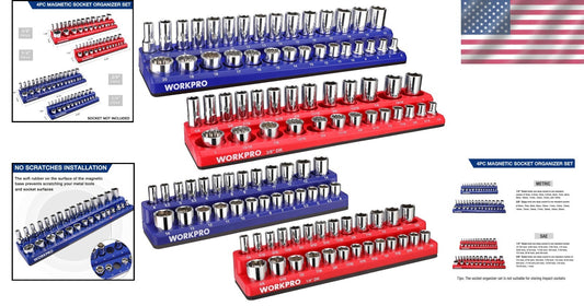 Efficient 4-Piece Socket Storage Set with Magnetic Base - For Tool Enthusiasts