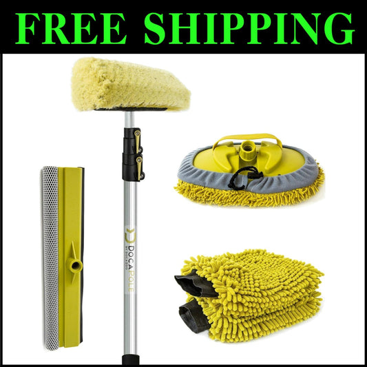 Streak-Free Car Cleaning Kit - 5-12 Ft Extension, Soft Brush, and Mitts