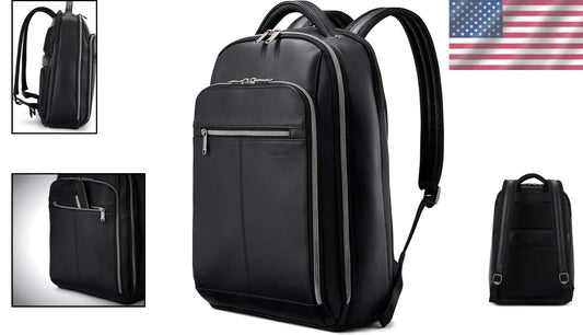 Classic Black Leather Laptop Backpack - Stylish & Spacious for Professionals