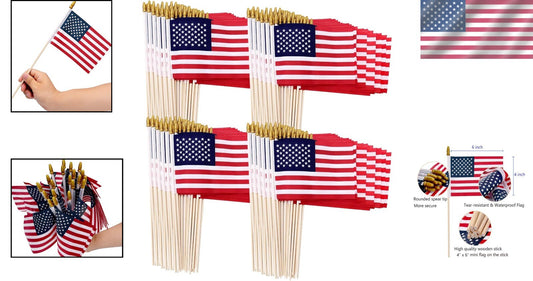200 Pack Mini American Flags on Stick - 4x6 Inch for Patriotic Celebrations