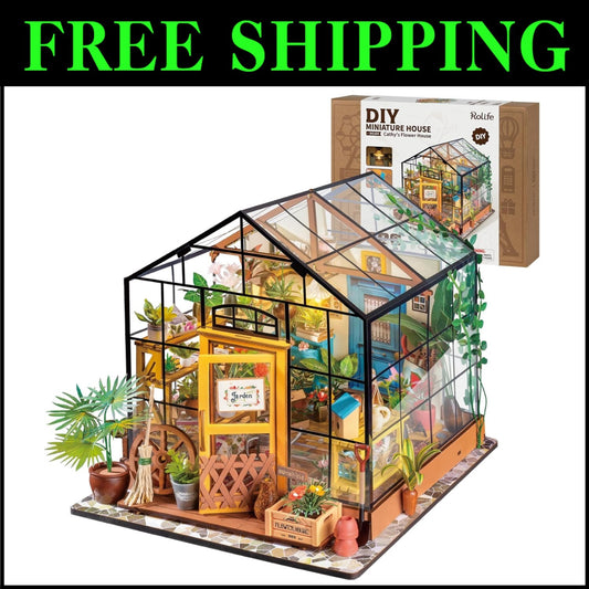 Charming Green Miniature Dollhouse Kit with Furniture & LED - 8.5x7x7.5 Inches