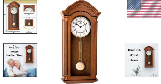 Elegant Wooden Pendulum Wall Clock - Battery Operated, 26x12 Inch Decor