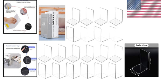 Durable Clear Acrylic Book Holder Stand – 20pcs Polished Bookends for Shelves