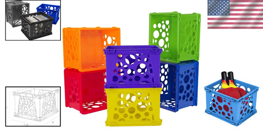 Durable Mini Storage Crates, 12-Pack | Versatile, Stackable, Assorted Colors