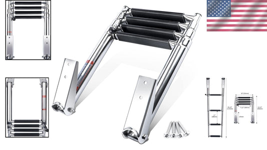 Marine Grade 4-Step Telescopic Boat Ladder with Handrails & Non-Slip Treads