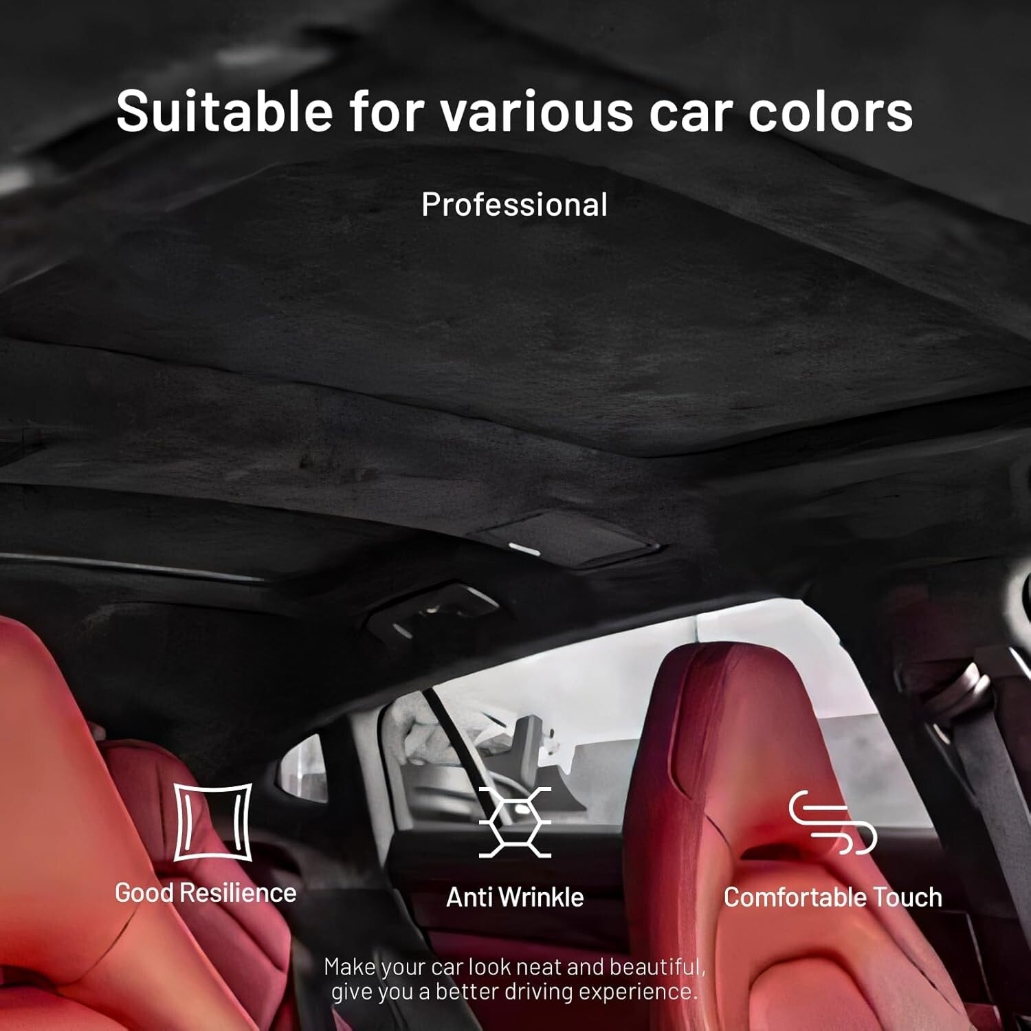 Foam-Backed Black Suede Headliner 98" L × 60" W - Ideal for DIY Projects