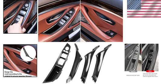 7PCS BMW F10 F11 Door Handle Kit with Carbon Fiber Switch Panels - 2010-2016
