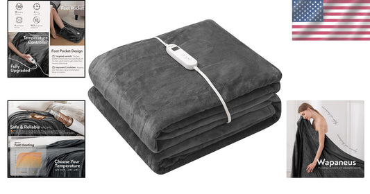 Dark Grey 10-Setting Electric Throw Blanket with Foot Pocket, Machine Washable