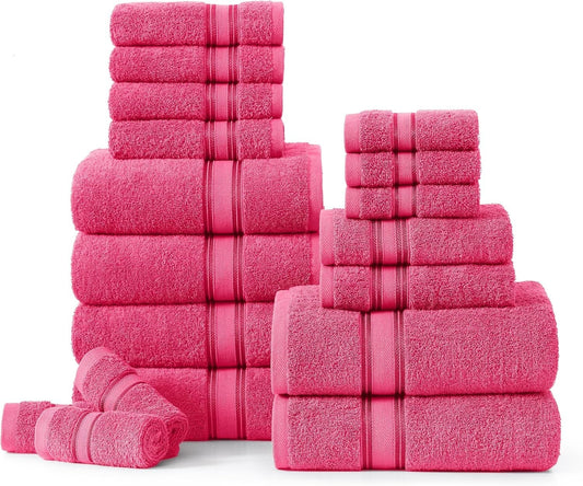 Elegant 18-Piece Fuchsia Towel Collection - Machine Washable, Oeko-Tex Certified
