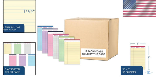 Eco-Friendly Mini Recycled Legal Writing Pads 5"x8" - Pack of 72 Pastel Colors