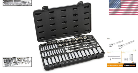 76-Pc Professional Mechanics Tool Set with Polished Chrome Finish & Ratchets