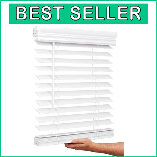 Bright White Cordless Faux Wood Blinds - 2-Inch, 16.5" x 36", Effortless Control