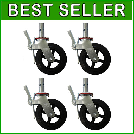 8" Caster Wheel Set for Scaffolding - 1100 lbs Load Rating with Double Brakes