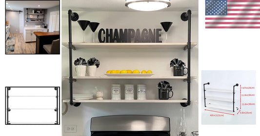 Stylish 48" Wall-Mounted Industrial Shelf - Distressed Metal & Pine Wood Design