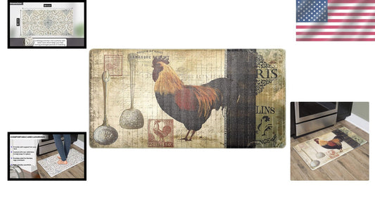 20x39 In. Embossed Paris Rooster Kitchen Mat - Slip Resistant & Durable Comfort