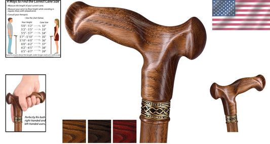 39-Inch Hardwood Oak Cane for Men & Women - Fashionable, Comfortable Walking Aid