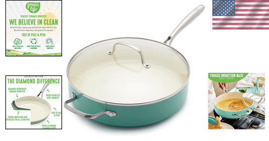 Elegant Turquoise 5QT Ceramic Nonstick Saute Pan with Stainless Steel Handle