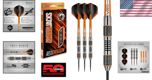 Amberjack Tungsten Darts Set - 3 x 24g with NitroTech Stems & Hardcore Flights