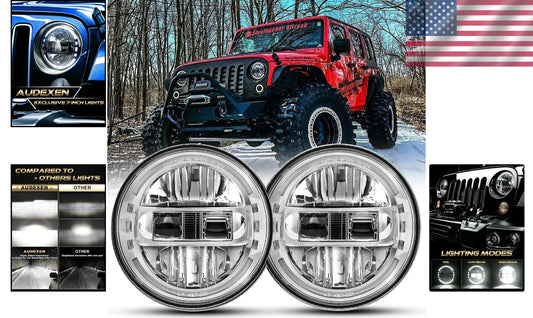 Upgraded 1200% Bright 7-Inch LED Headlights for Jeep Wrangler JKU JK 1997-2018